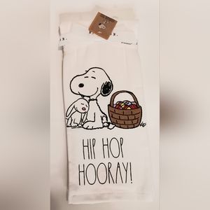 Two Rae Dunn Easter Snoopy Kitchen Towels.